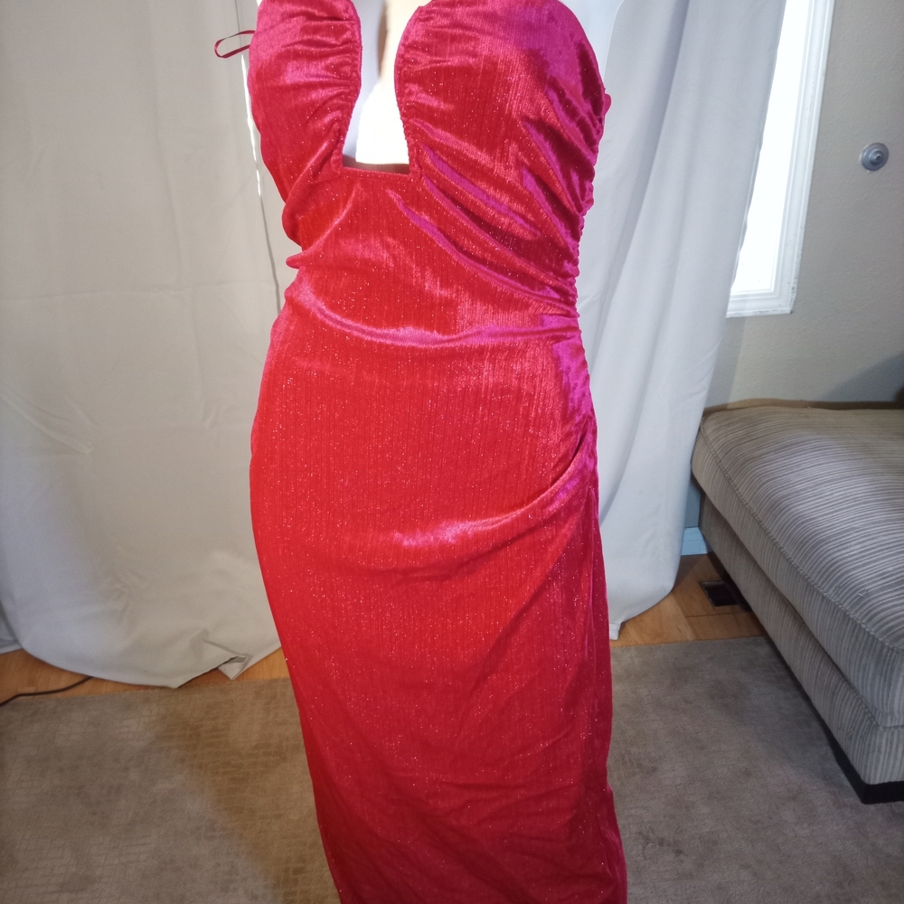 12th Tribe Strapless Red Velvet Evening Dress